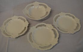 4 creamware plates with shaped & pierced borders