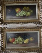 Pr of oil on board still life paintings of fruit & signed E Steele (1803-1871 Derby & Rockingham