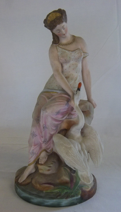 19th cent Bisque figure of Leda & the swan H35 cm