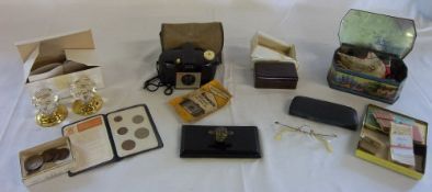 Mixed box inc cut glass door knobs, Wardonia Razor & a Kodak Brownie 127 camera