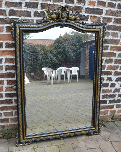 Lg ebonised & gilt ornate mirror with dragon motifs H 152 cm L106 cm