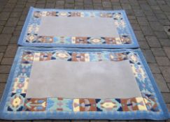 2 blue & grey wool rugs 91.5 cm x 147 cm