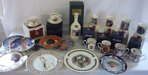 Assortment of royal commemorative ware (decanter is empty) inc Coalport, Aynsley & Royal Worcester
