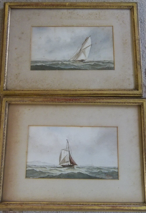 Pr of 19th cent seascape watercolours by C H Lewis 48 cm x 35 cm