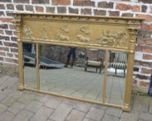 19th Cent gilt framed over mantle mirror with a classical freeze