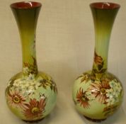 Pr of Lt Vict/Edw Doulton handpainted vases (repair to neck of one) approx 38cm