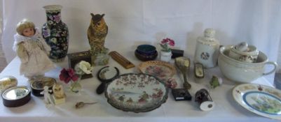 Oriental vase, ceramic owl, potty etc