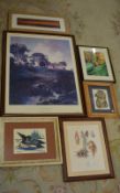 Prints inc Norman Knott, lg Maxfield Parrish print etc