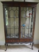 Mah display cabinet with cabriole legs & 2 drawers