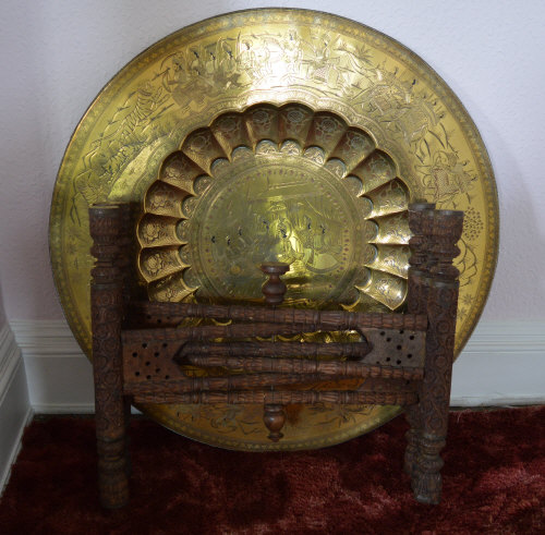 Asiatic brass top table with folding table