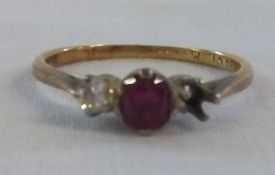 18ct gold ruby and diamond ring (one stone missing)