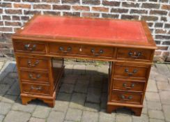 Geo style yew wood veneered pedestal partners desk