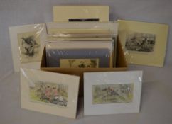 Lg quantity of mounted prints inc fox hunting etc