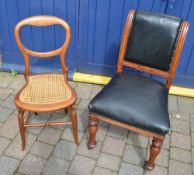 Vict over stuffed dining chair & cane seated bedroom chair