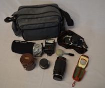 Pentax ME Super camera with various lenses, carry bag, flash & lightmeter