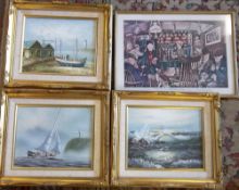 3 nautical oil paintings & a Colin Carr print