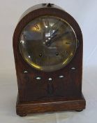 Oak cased Art Nouveau mantle clock inlaid with mother of pearl