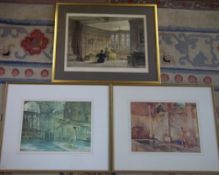 Print of 'Bay window in dining room, Haddon Hall' & 2 William Russell Flint prints