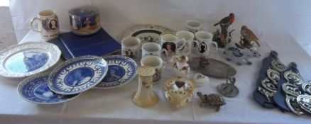 Selection of ceramics & brass inc commemorative ware, Crown Devon & Royal Albert