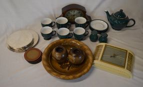 Denby part tea service, mantle clock, barometer, treen etc