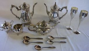 S.P teapot, spoons, cream jug etc