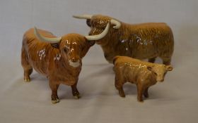 Beswick Highland bull, cow & calf