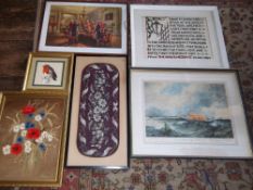 Assorted prints & tapestries inc limited edition print signed by John M Brookes of Humber lifeboat