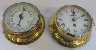 Brass ships barometer & clock