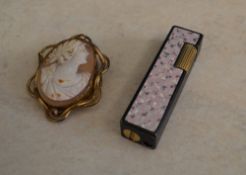 Lighter marked Colibri of London & a cameo brooch