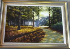 Oil on canvas of a woodland scene by John Palmer 90 cm x 65 cm