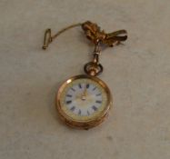 Sm ladies pocket watch marked '14K' with 9ct gold bow brooch (Chester, 1905) total weight 21g