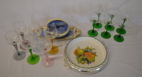 Various ceramics & coloured glass