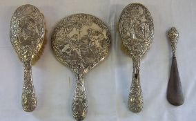 Silver dressing table set (one brush AF) Birmingham 1912 & shoe horn Chester 1919