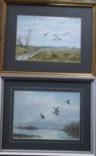 Pr of watercolours by Cecil Hodgkinson 'A covey of seven' & 'Four teal drop in'  51.5 cm x 41.5 cm