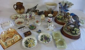 Assorted ceramics etc inc a tortoiseshell box, jelly moulds & a Doulton Lambeth stoneware harvest