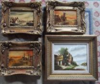 4 Dutch style oil paintings in ornate gilt frames