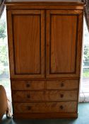 Early Vict satin wood linen press with rose wood moulding & turned knobs with 3 sliding trays & a