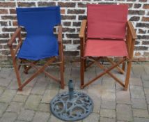 2 folding directors chairs & a patio umbrella base