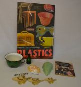 Various ceramics, V&A 'plastics' poster, wall vase, watering can etc