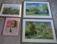 Pr of original water colours & a framed advert and print