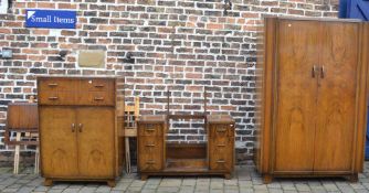 Art deco 3 piece bedroom suite comprising wardrobe, dressing table with full length mirror,