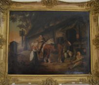 19th Cent oil on canvas of Tavern scene 72 cm x 60 cm