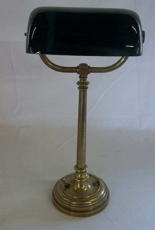 Vintage brass desk lamp with green glass shade purported to be from the House of Commons