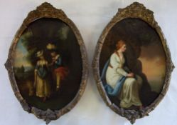 2 miniature oils on board of 18th Cent figures 25 cm x 18 cm