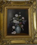 Still life oil on board of flowers in a vase signed F Rielby 32.5 cm x 43 cm