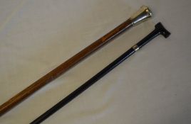 Silver topped walking cane & silver collared walking stick