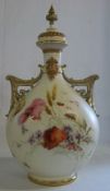 Royal Worcester blush ivory two handled vase  with lid shape no 1444  (restoration to one handle) 40