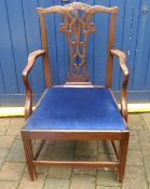 Mah Chippendale style carver with a blue drop seat