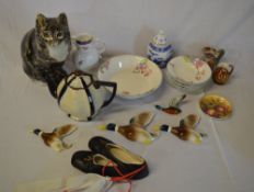 Ceramics inc sm hydra jug, bowls, large cat figure etc