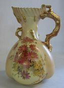 Royal Worcester large blush ivory jug decorated with floral sprays and stylised coral handle shape